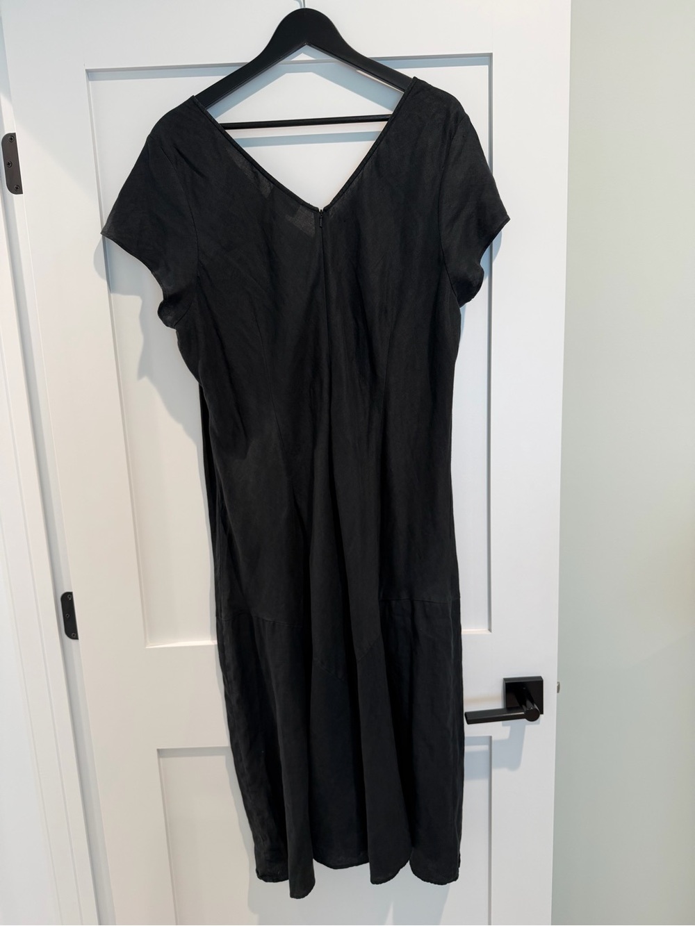 Lane Bryant Black 100% Linen v neck zippered midi short sleeve Dress Size 22/24